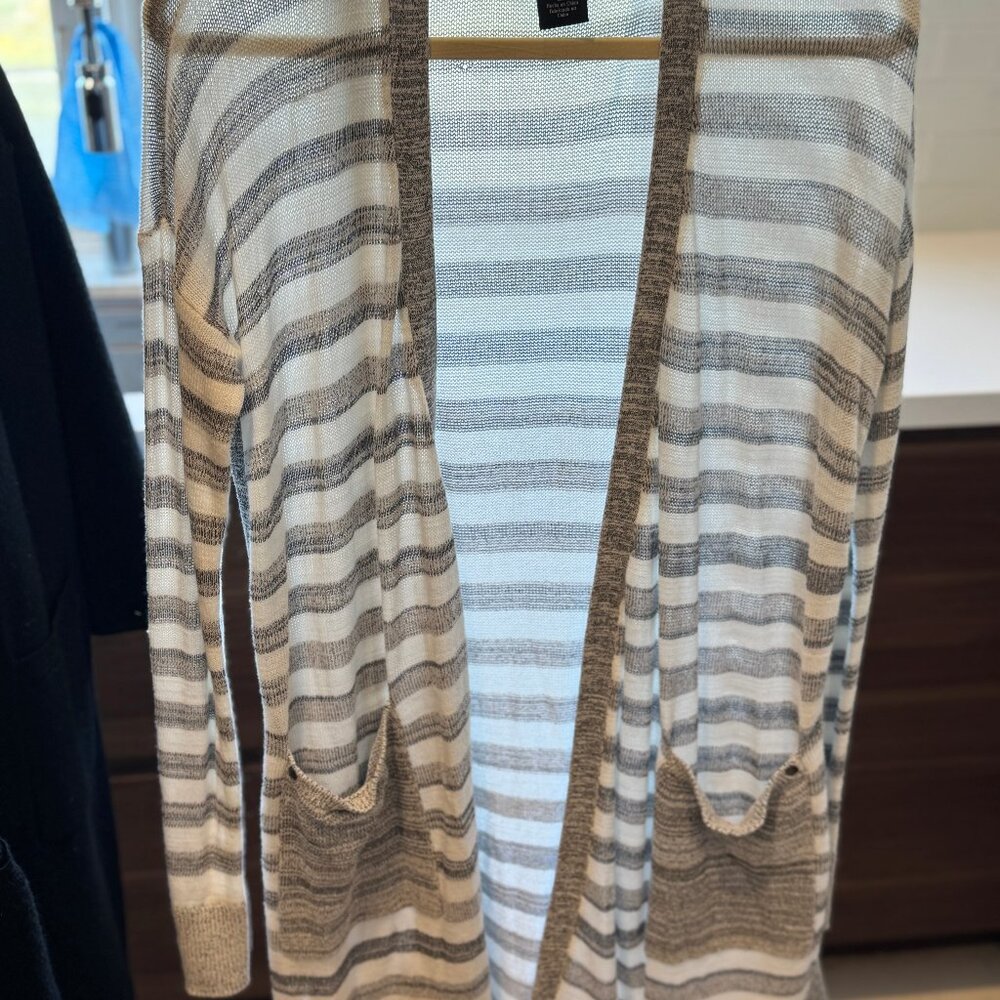 Calvin Klein Women's Open Front Cardigan Size Medium White and Gray stripes